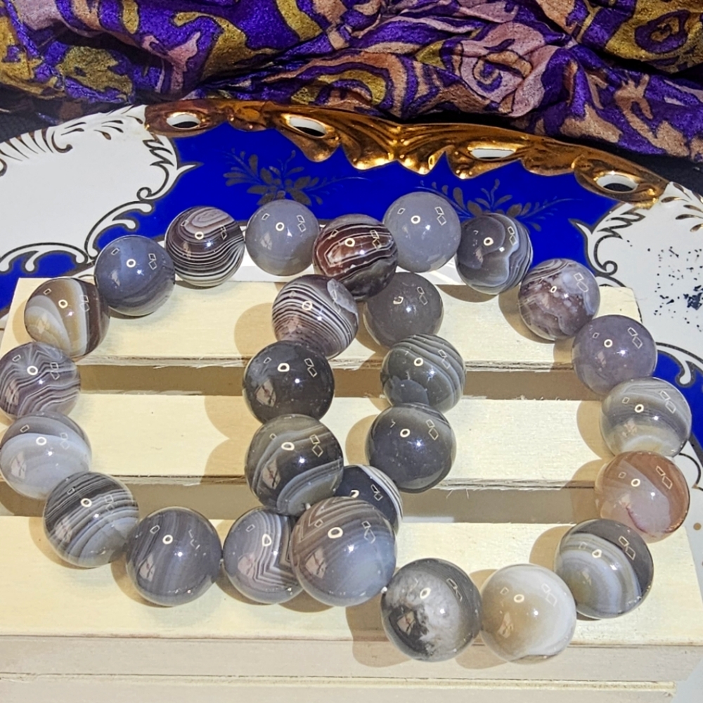 African Botswana Agate 14 mm Bead Stretchy Bracelet